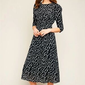Polka Dot Black and White Midi Dress Small